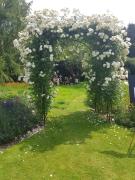 View of the ensemble through the rose arch